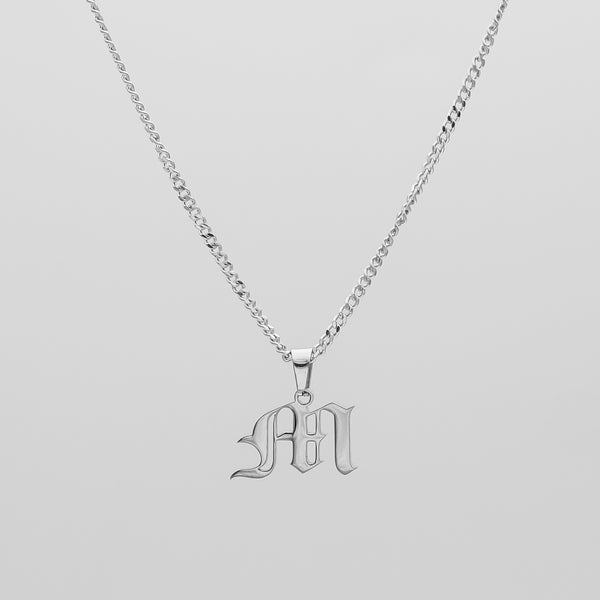 Men's Silver Initial Letter M Pendant Name Necklace by ELMNT